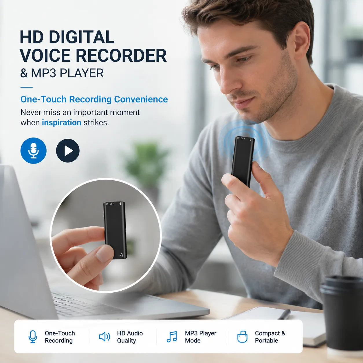 🎙️ HD Digital Voice Recorder & MP3 Player