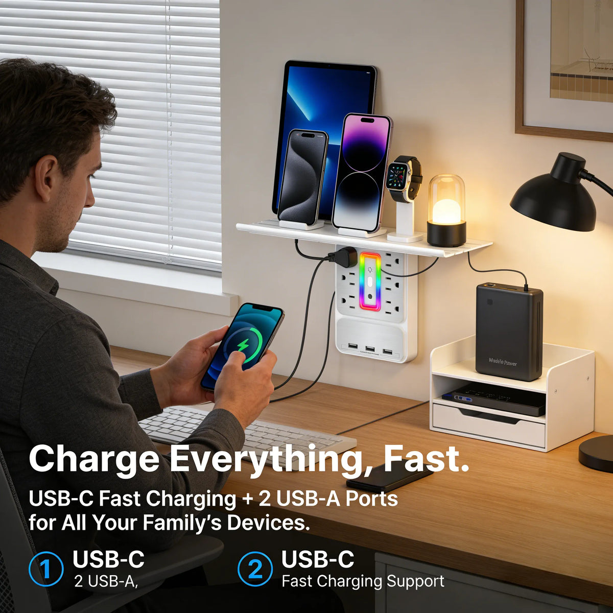 9-in-1 Outlet Extender with Shelf & Nightlight – The Ultimate Power Hub for Any Room 🔌✨