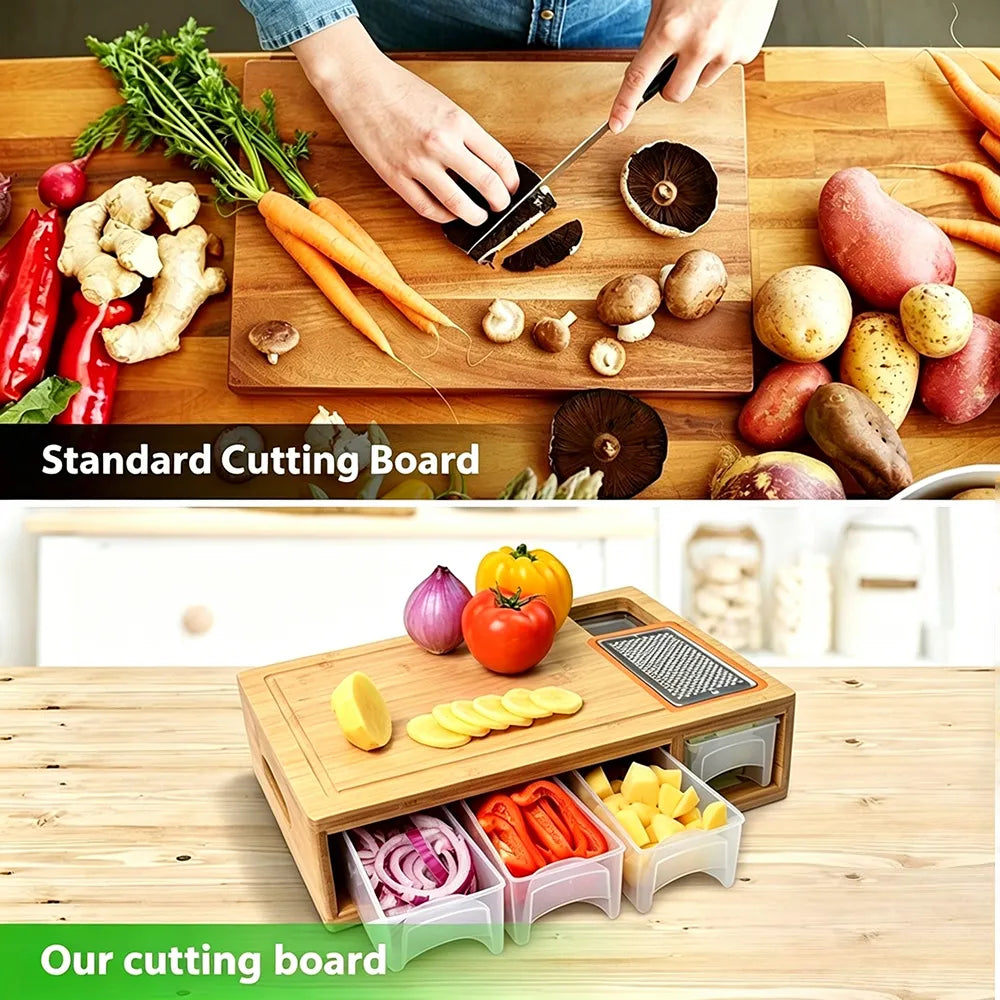 Bamboo Cutting Board Set with Containers & Graters