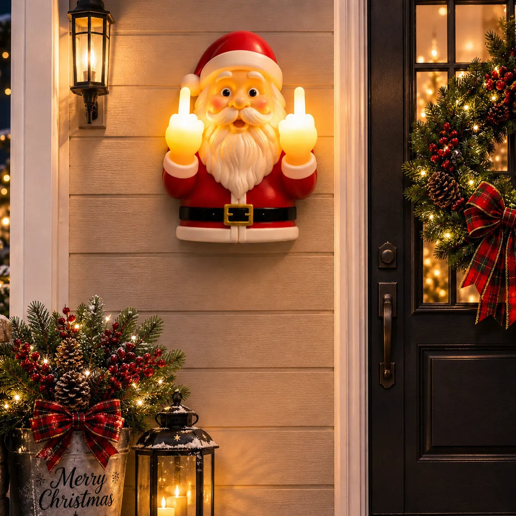 Funny Light-Up Middle Finger Santa Night Light – 7.9-Inch Wall Decor