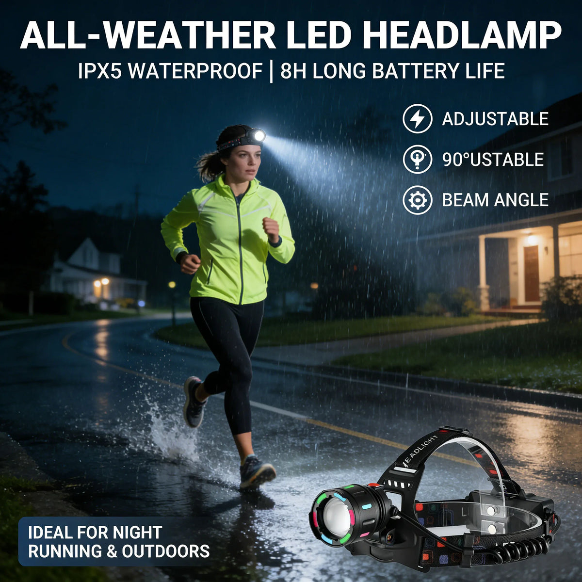 🔋 Rechargeable LED Headlamp – Powerful & Waterproof Adjustable Headlamp for All Your Adventures 🌧️