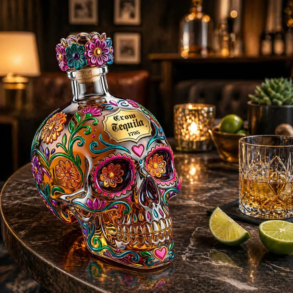 🔥Day of the Dead Limited Edition Tequila Bottle & Goblet – Limited Edition Art Glass