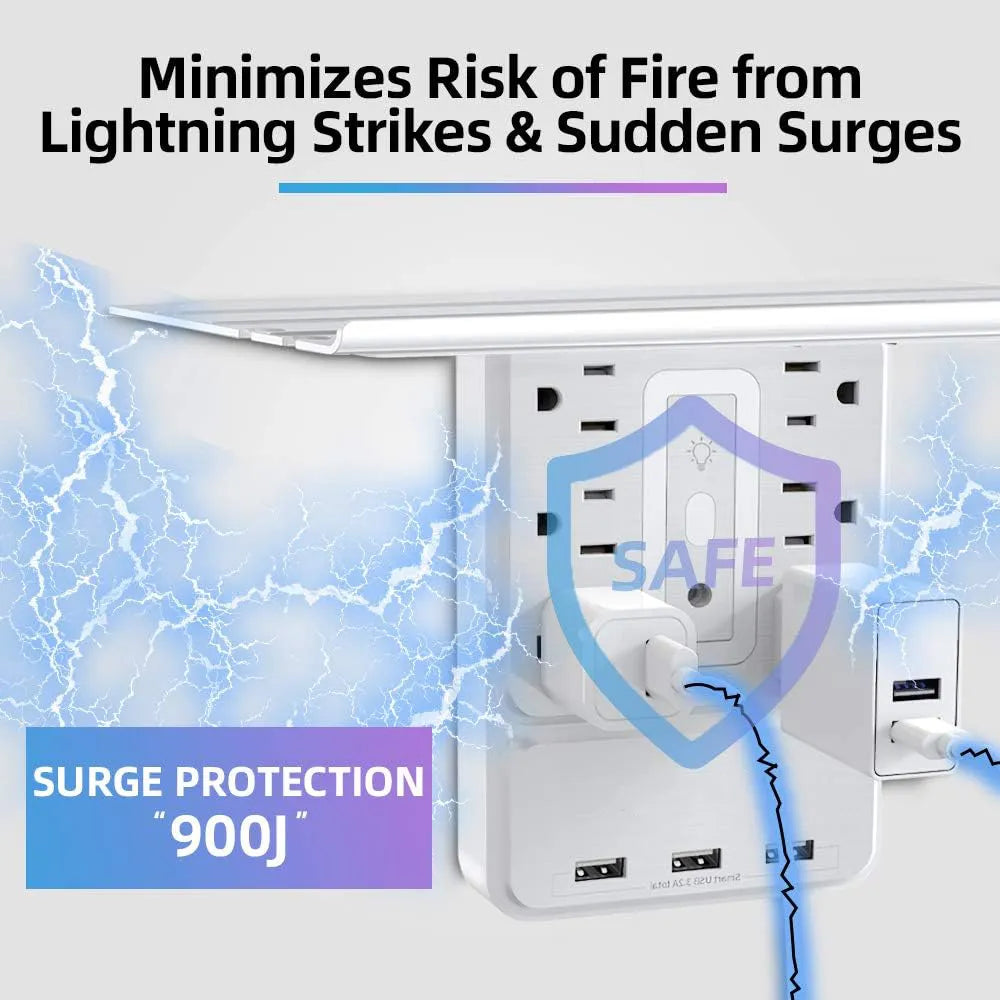 9-in-1 Outlet Extender with Shelf & Nightlight – The Ultimate Power Hub for Any Room 🔌✨