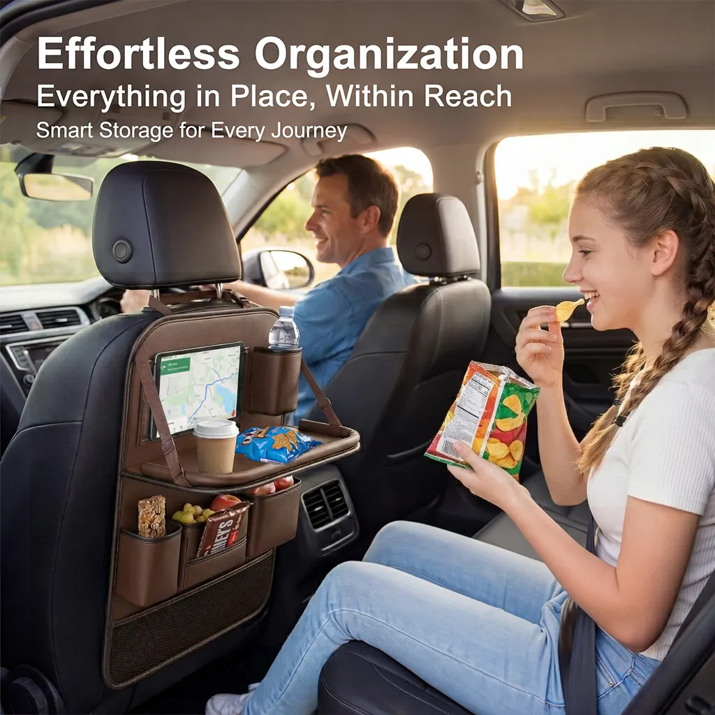 🚗 Car Seat Back Organizer with Foldable Tray Table