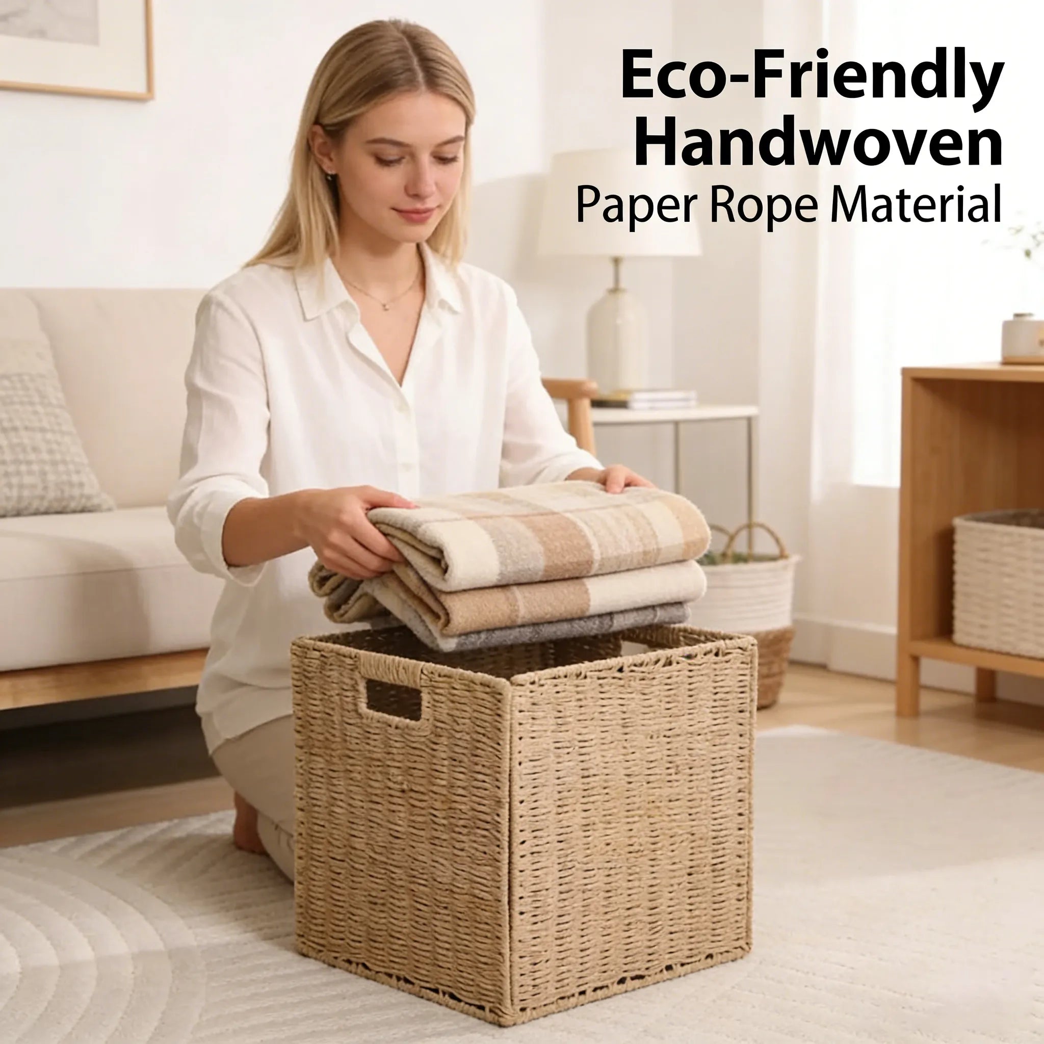 🧺Rustic style handwoven foldable square storage basket