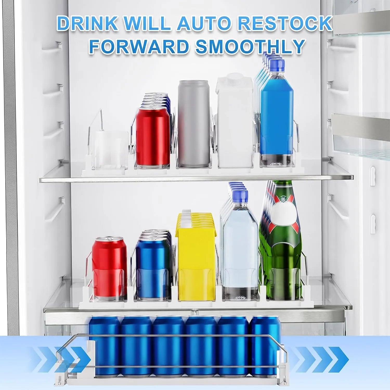 Spring-Loaded Refrigerator Drink Organizer