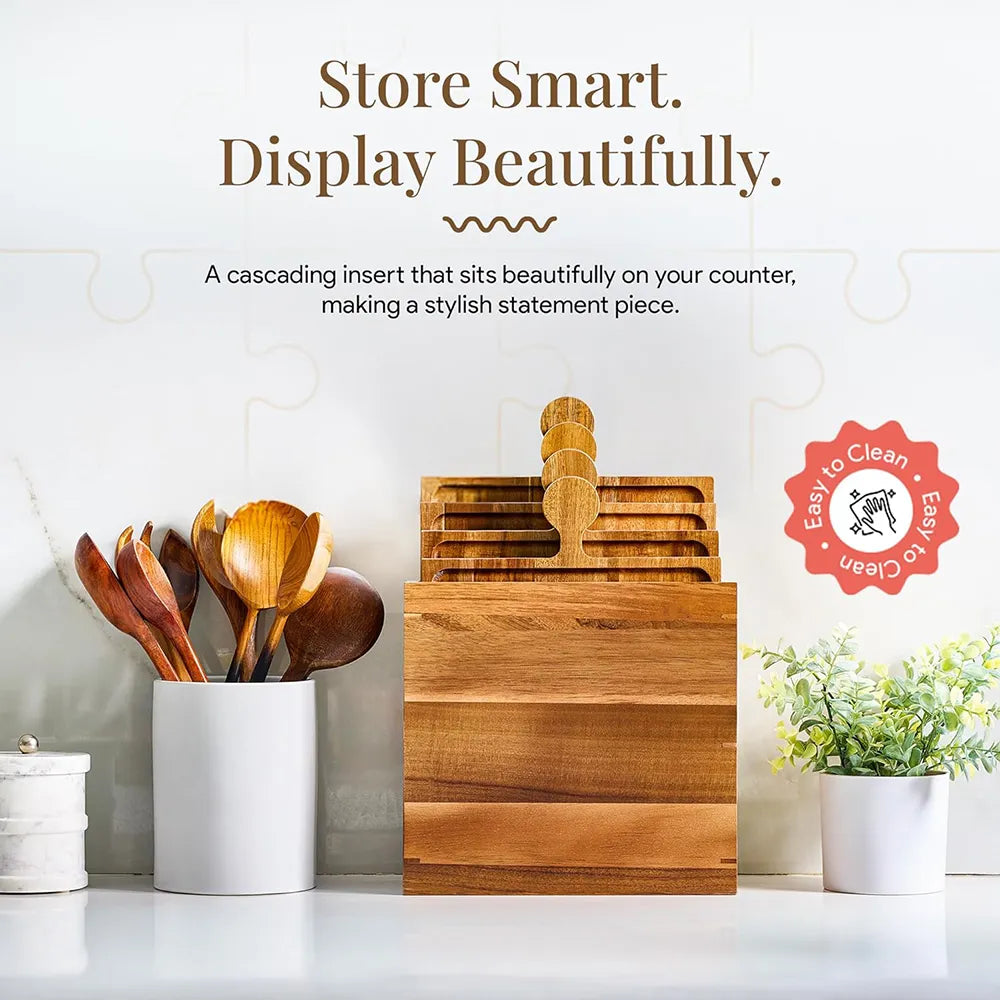 🧩 Acacia Wood Puzzle Charcuterie Board Set