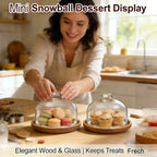 🍰 Mini Snowball Dessert Display – Elegant Wood & Glass Cake Stand