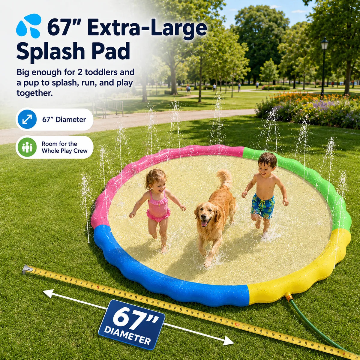 💦 67‘’ Non‑Slip Splash Pad for Kids & Dogs