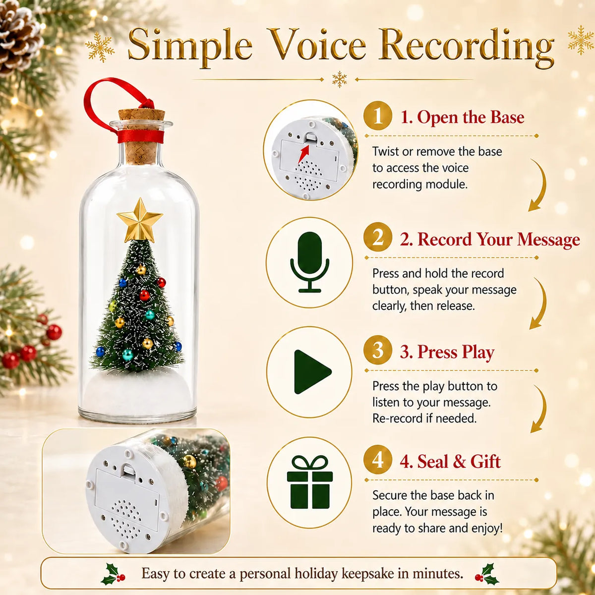 Recordable Christmas Tree Keepsake Bottle – Personalized Voice Message Gift