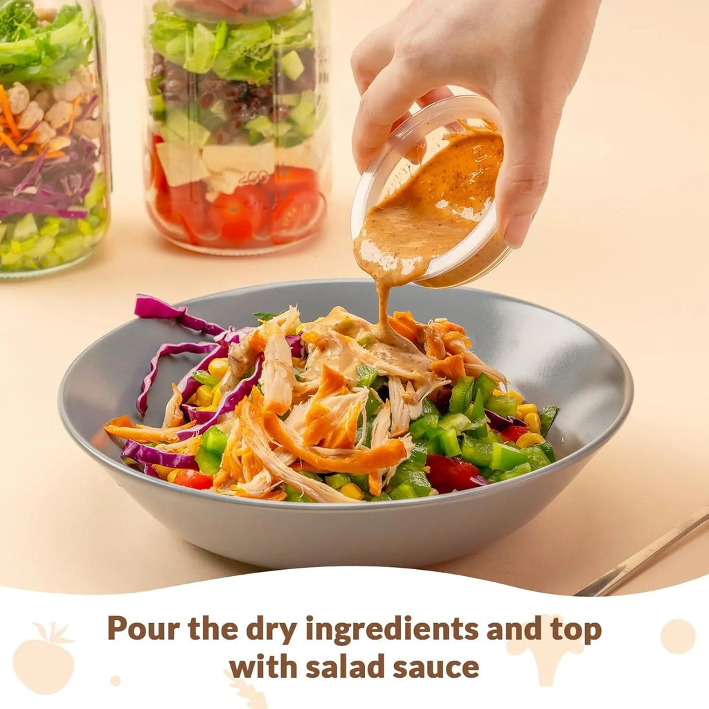 Layered Glass Salad Jar with Separate Dressing & Topping Cups