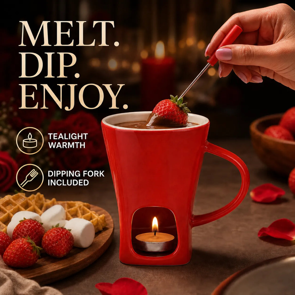 Personal Chocolate Fondue Mug Set with Tealight Warmer