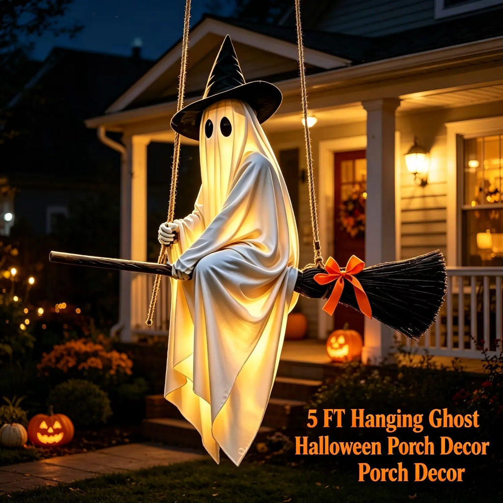 Light-Up Flying Broom Ghost Halloween Decoration