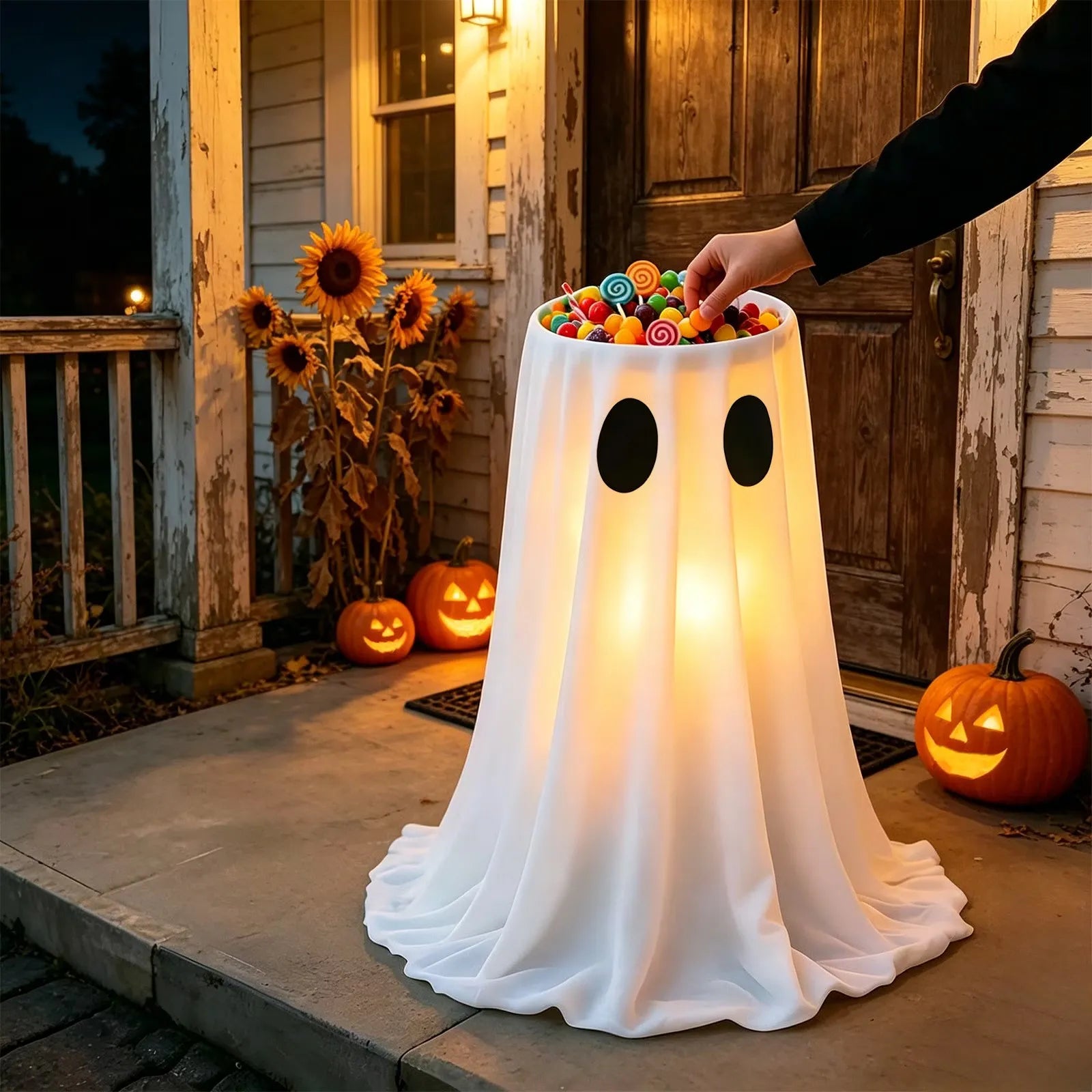 Adjustable Light-Up Ghost Candy Bowl Stand for Halloween