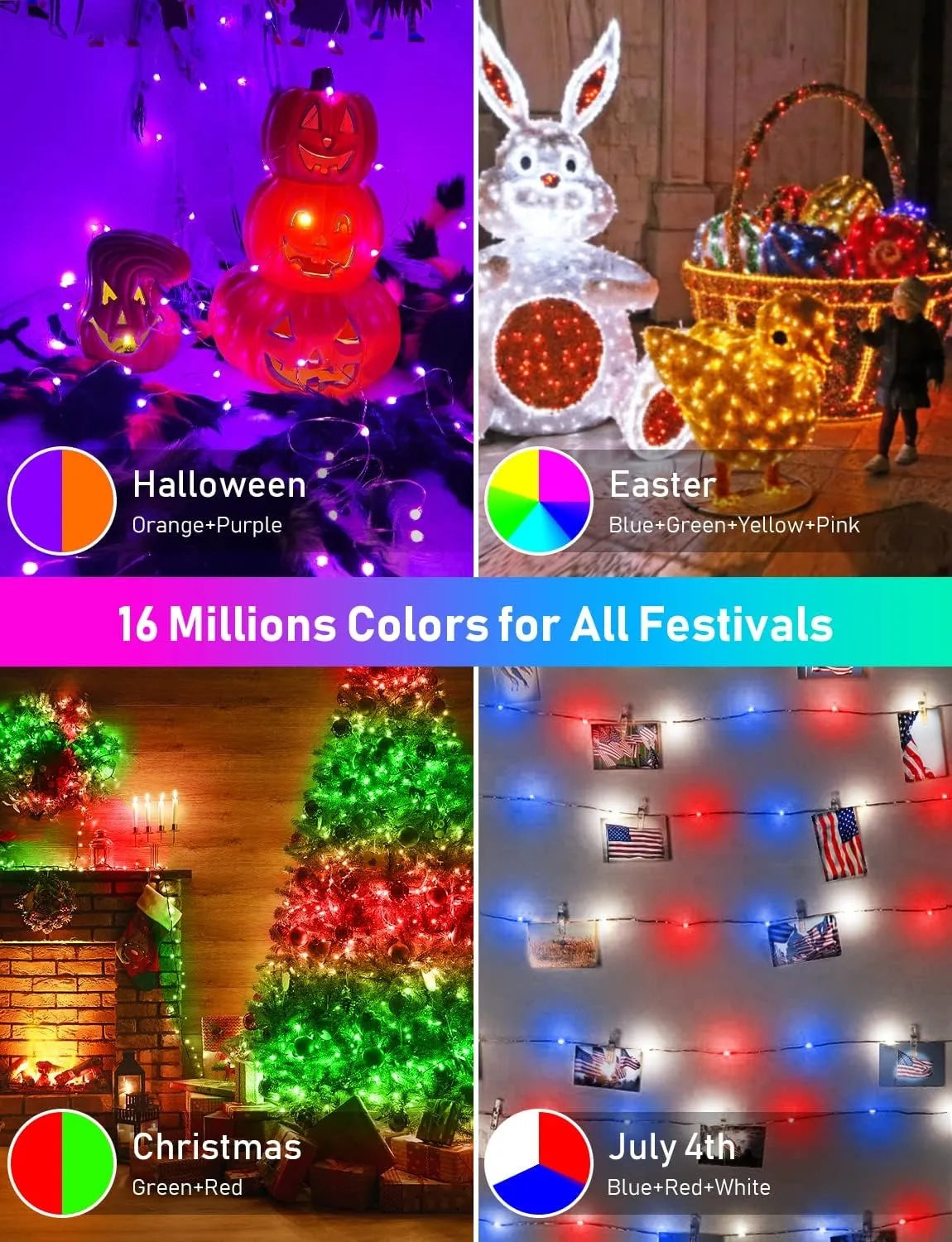 🎄 Bluetooth App-Controlled RGB Christmas Lights – Music Sync, Timer & Smart Color Effects