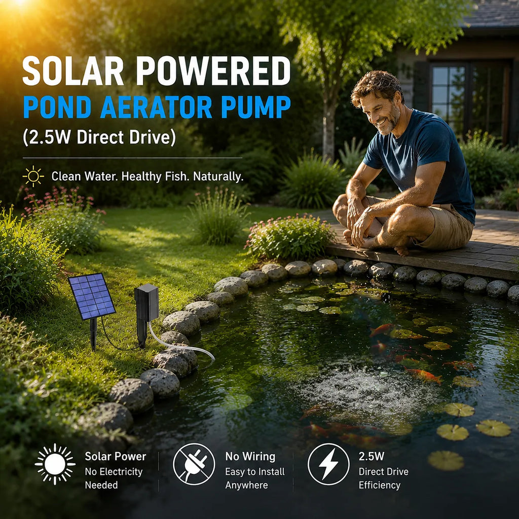 ☀️ Solar Powered Pond Aerator Pump (2.5W Direct Drive)