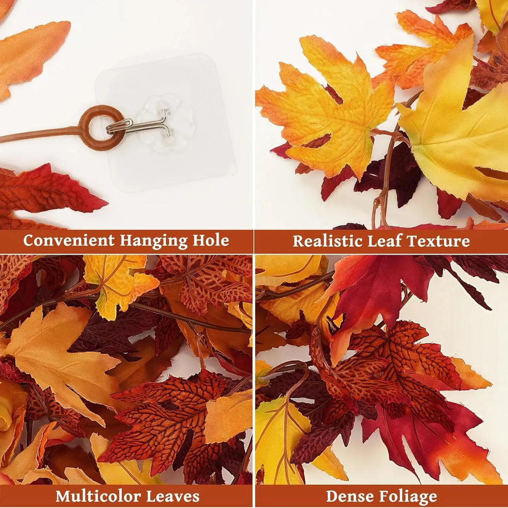 6.6 FT Lighted Fall Maple Leaf Garland – 20 Warm White LEDs