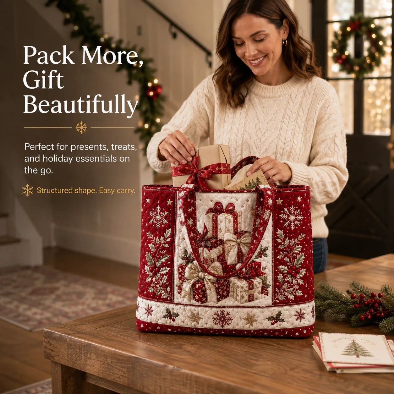 Quilted Christmas Tote Bag