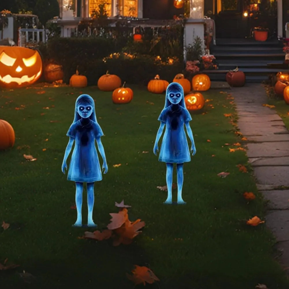 2-Piece Creepy Ghost Girl Garden Stakes for Halloween - Flat, Single-Sided Print