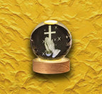 3D Engraved Crystal Ball Night Light | LED Wooden Base with Touch Switch - Perfect Gift Symbolizing Christ’s Presence