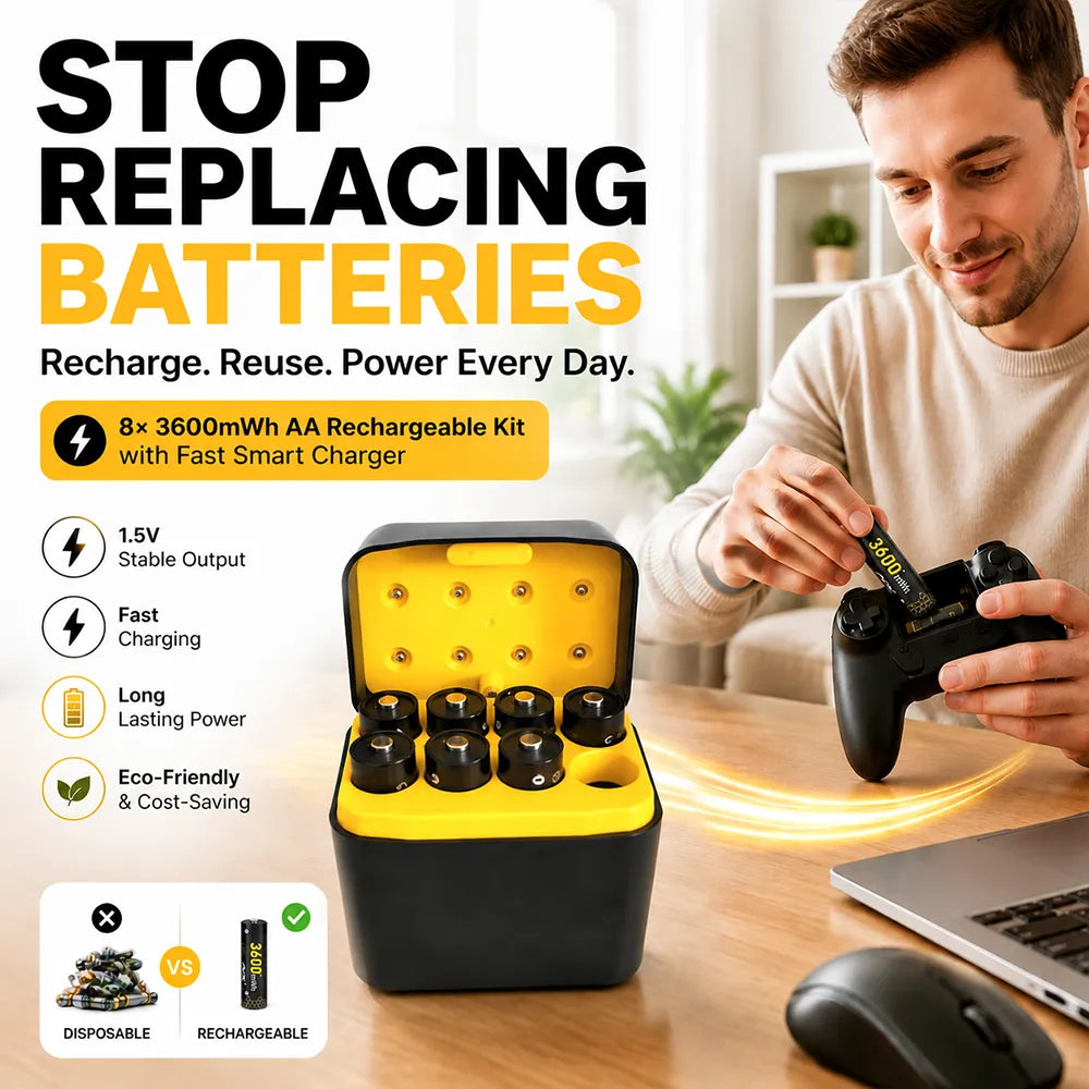 🔋 Rechargeable AA Lithium Battery Pack with Fast Charger