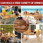🍷 Portable Bamboo Picnic Table with Wine Glass Holders