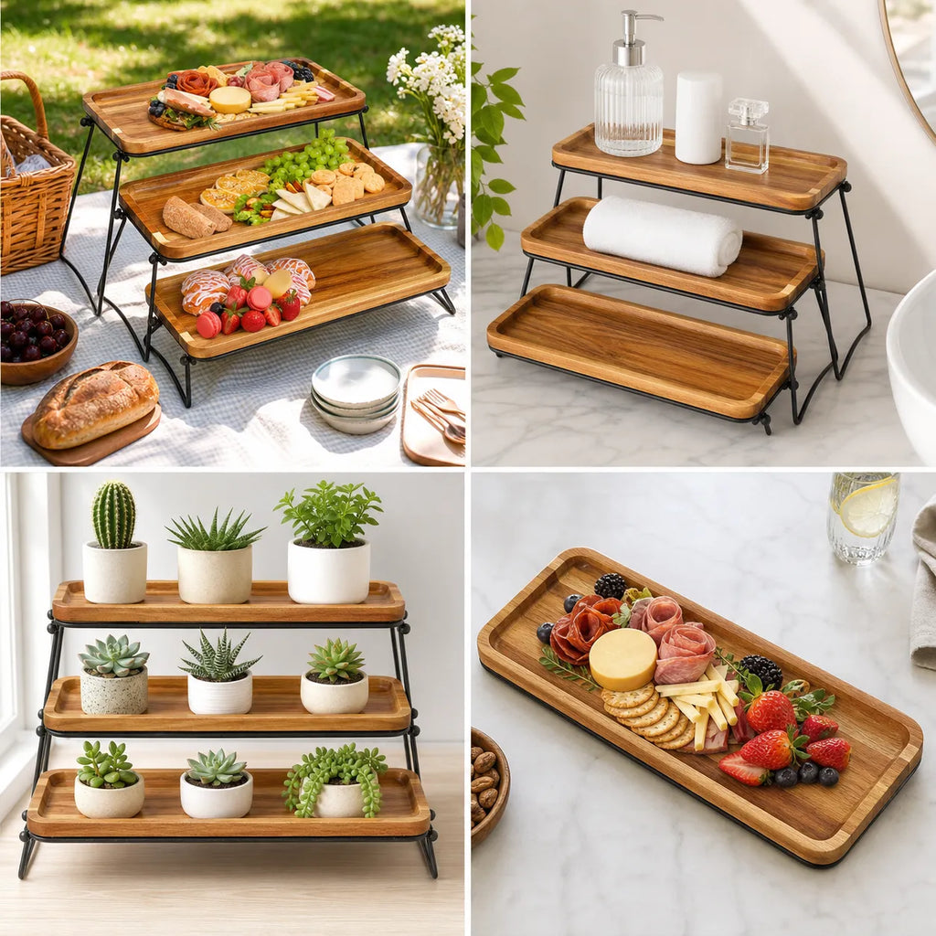3-Tier Acacia Wood Cupcake & Serving Stand