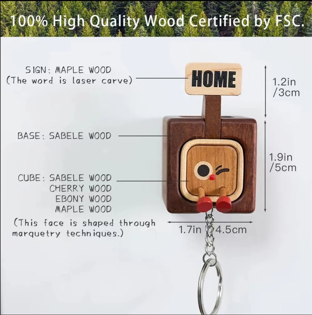 🏡 Home Tag Keychain Set — Solid Wood Key Holder & Wall Mount Hook