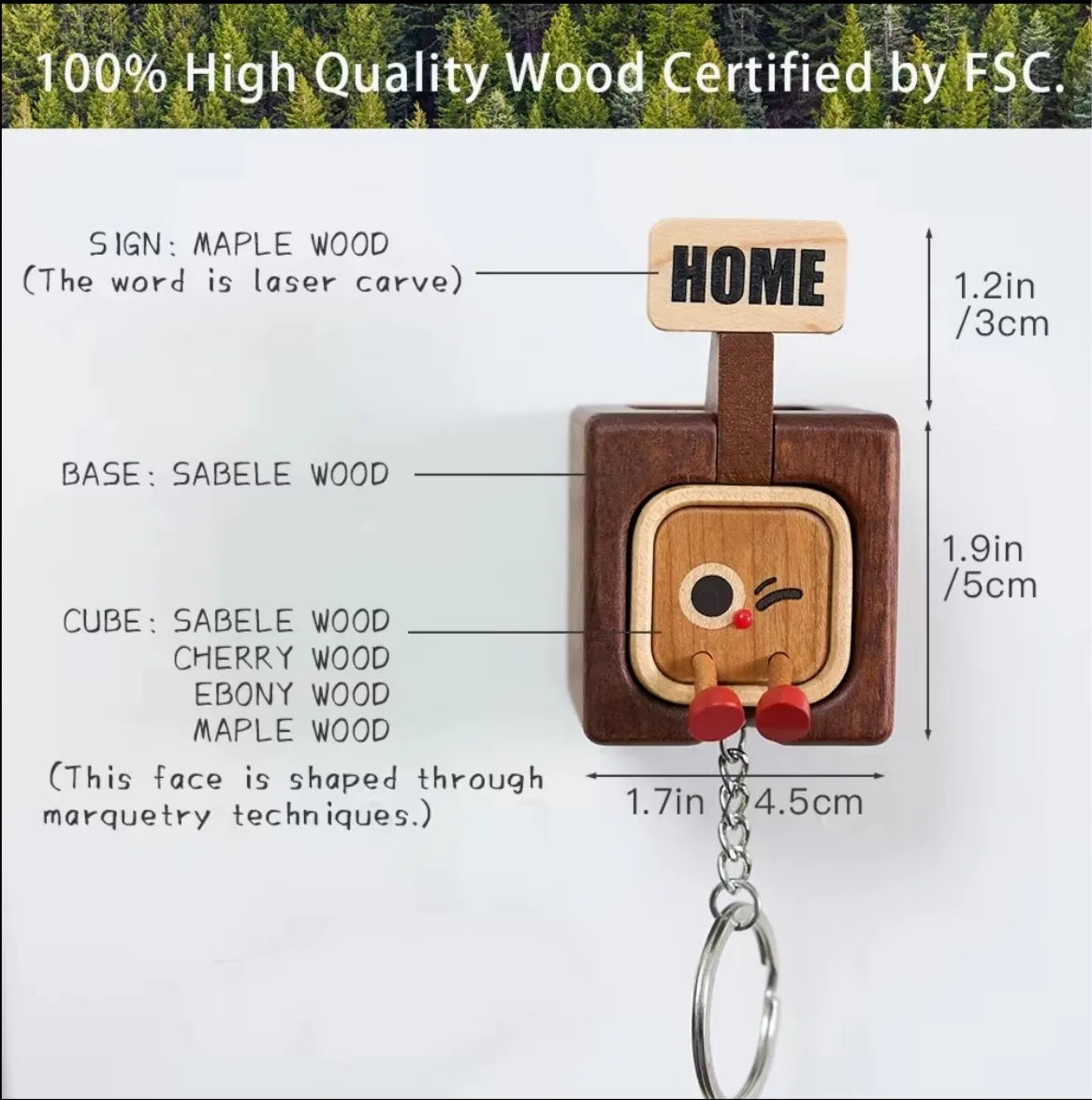 🏡 Home Tag Keychain Set — Solid Wood Key Holder & Wall Mount Hook