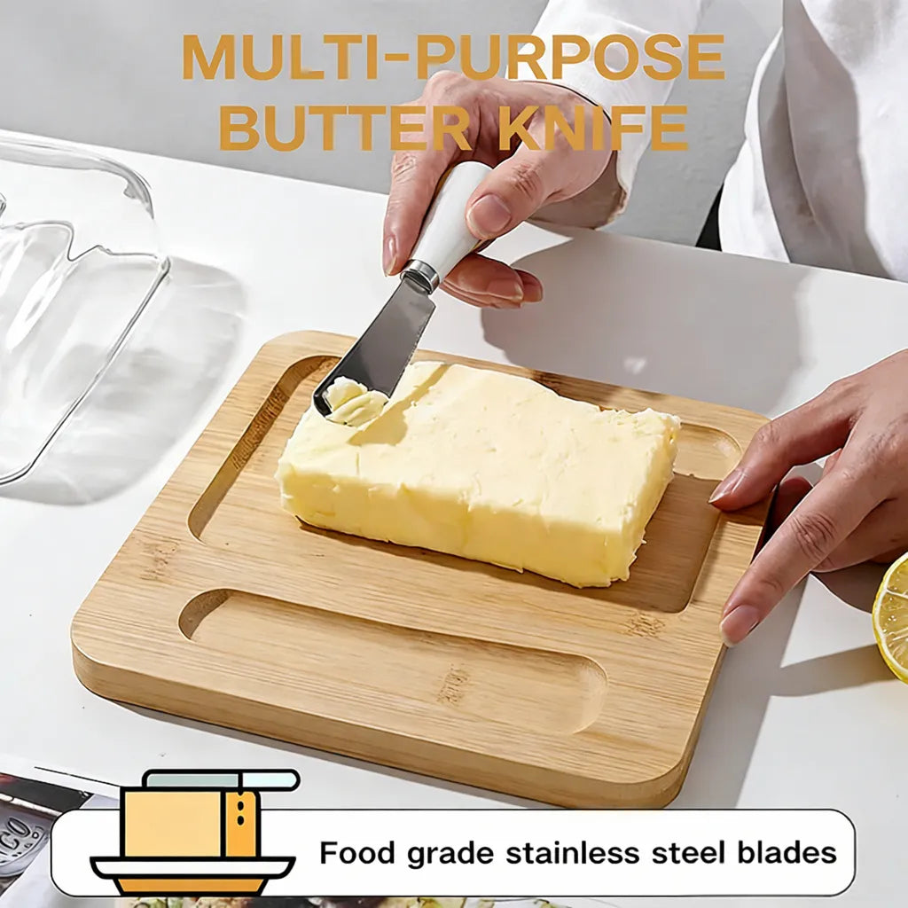 🧈 Square Glass Butter Dishe with Bamboo Base