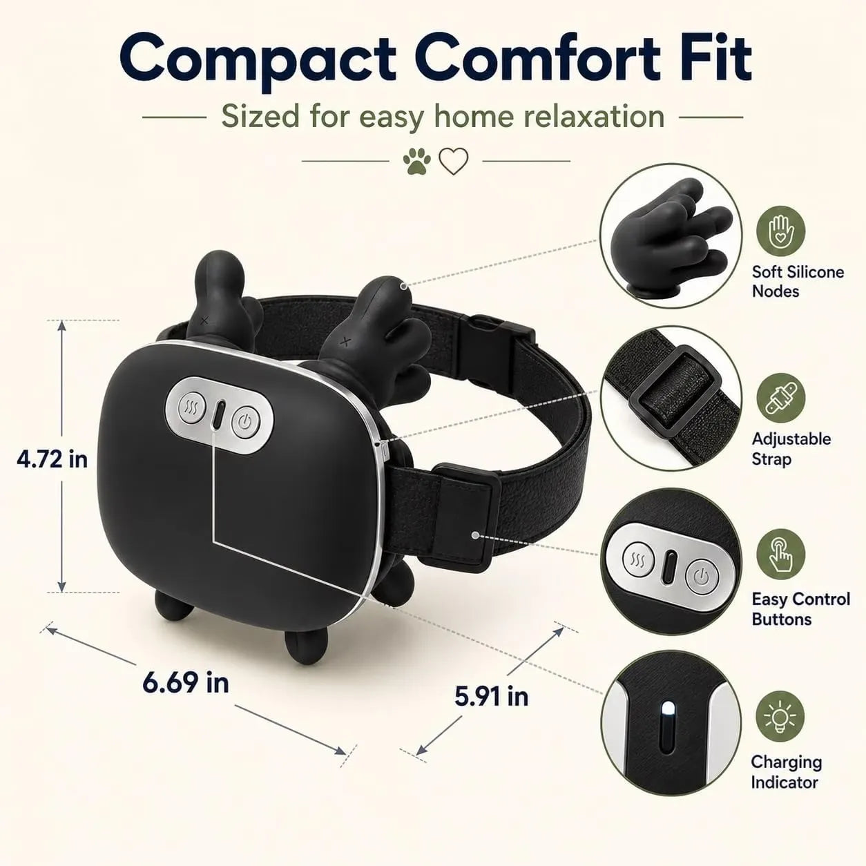 Cordless 4-Point Pet Back Massager with Adjustable Strap