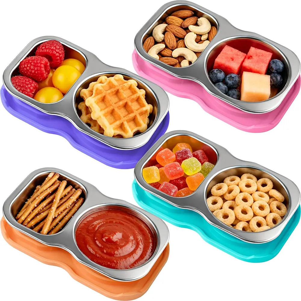 🥗 Double-Compartment Stainless Steel Snack Containers (Pack of 4)