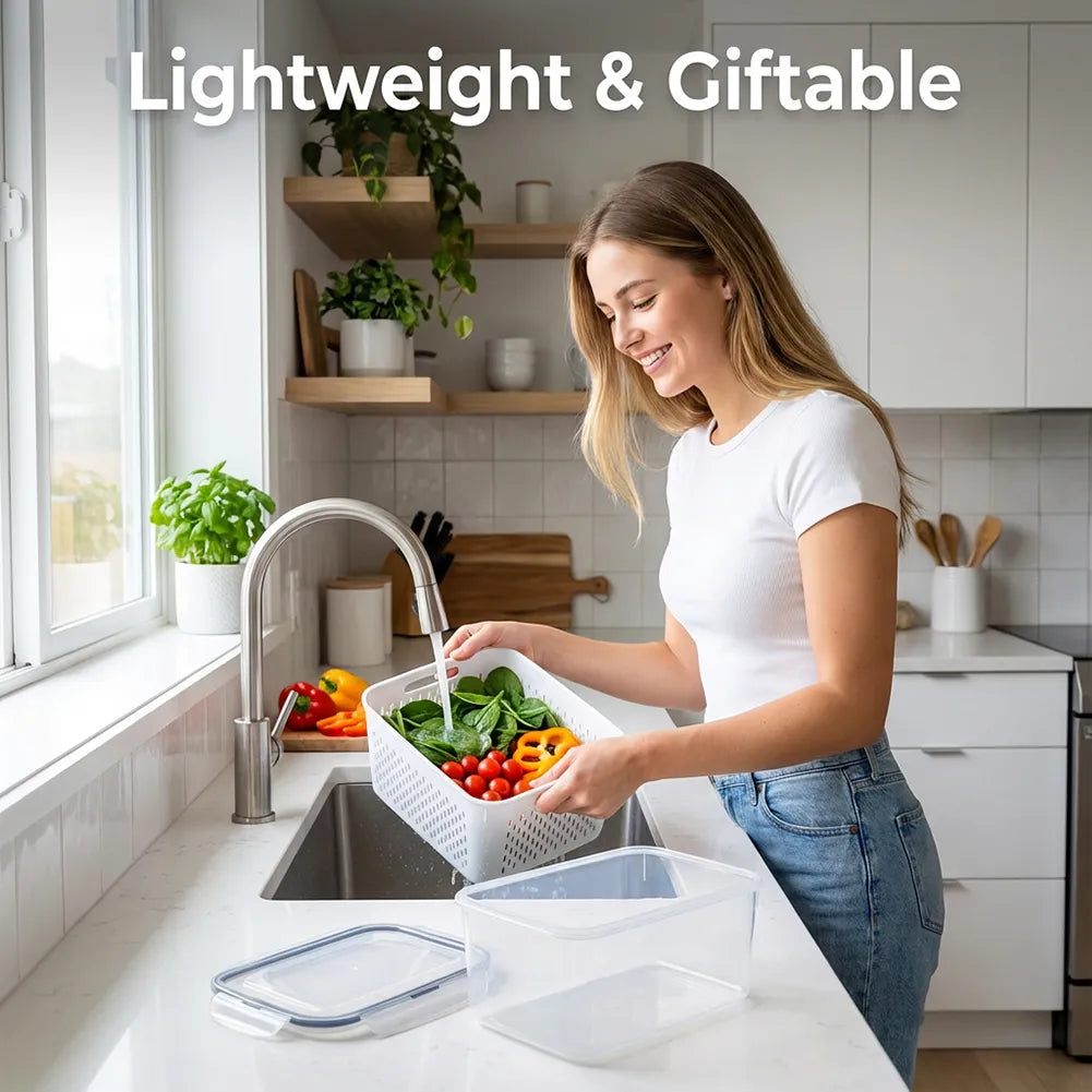 🥬 Fruit & Vegetable Storage Containers with Drain Baskets