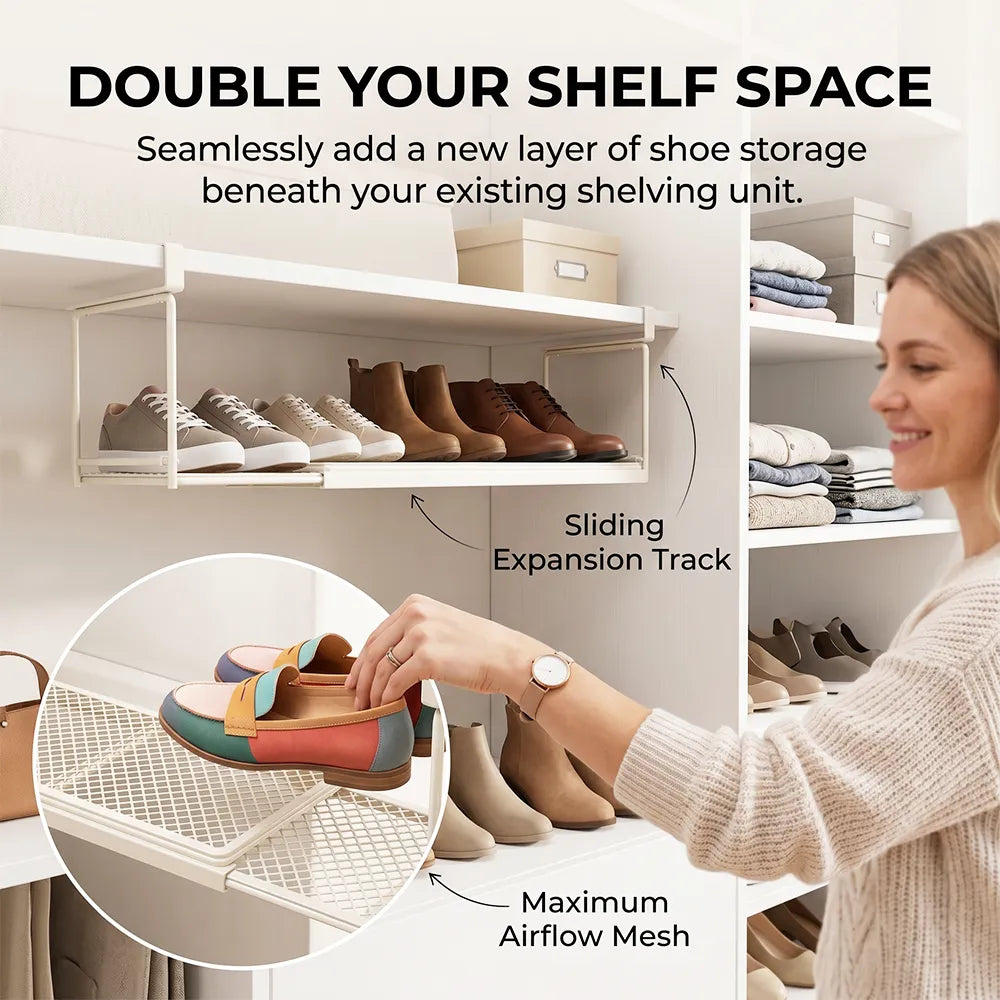 👟✨Expandable Under-Shelf Shoe Rack – Adjustable Hanging Organizer for Smart Storage