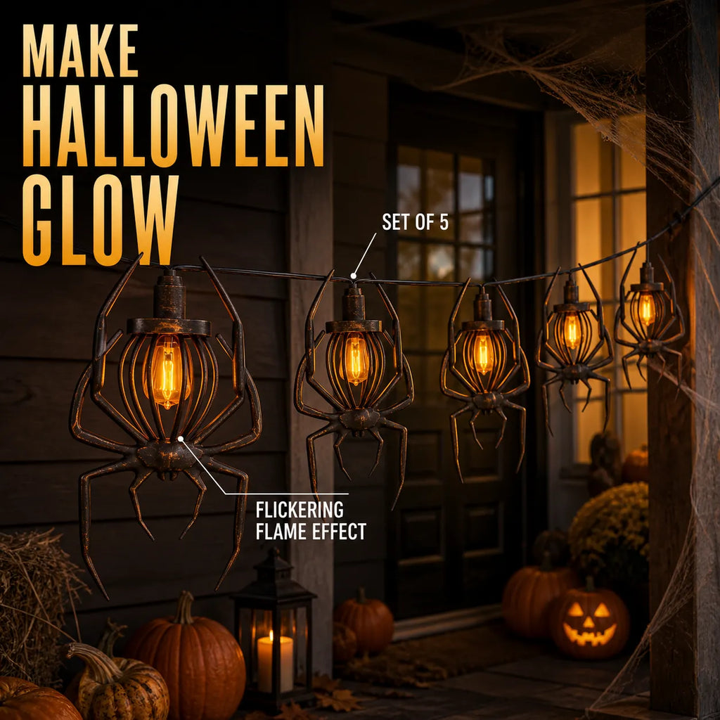 Haunting Glow Spider or Bat Halloween String Lights – Set of 5