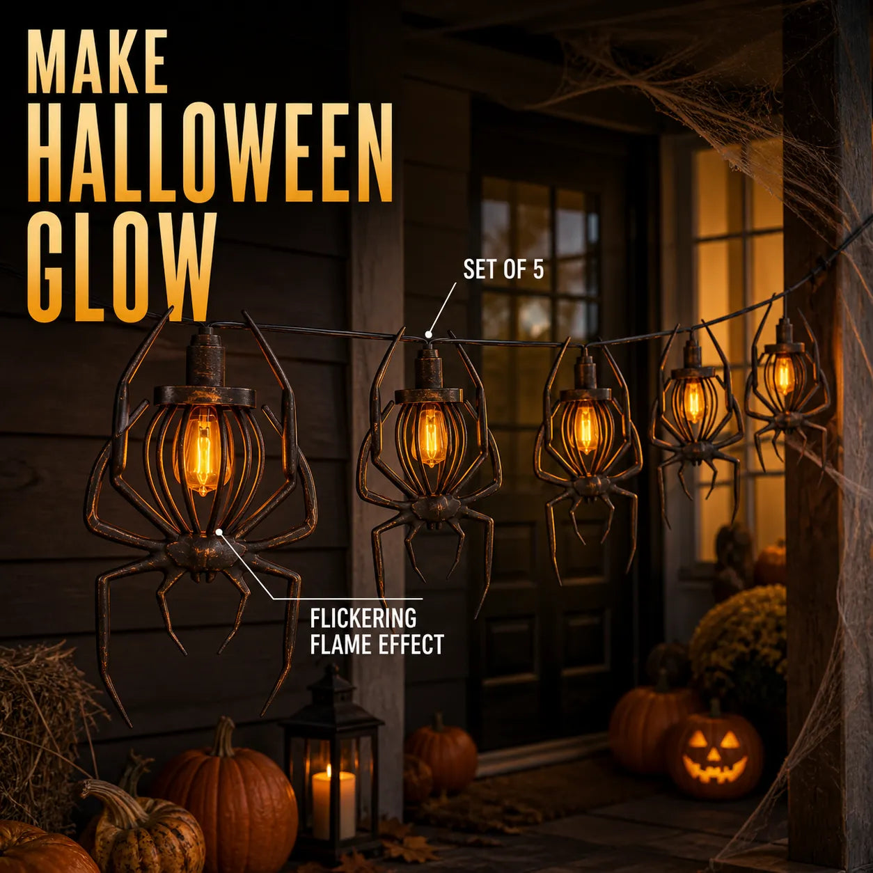 Haunting Glow Spider or Bat Halloween String Lights – Set of 5