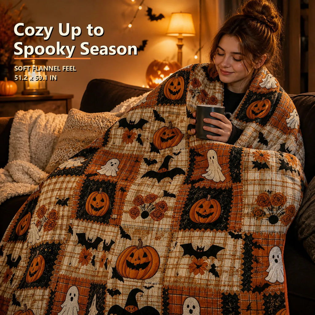 Spooky Patchwork Cozy Flannel Throw