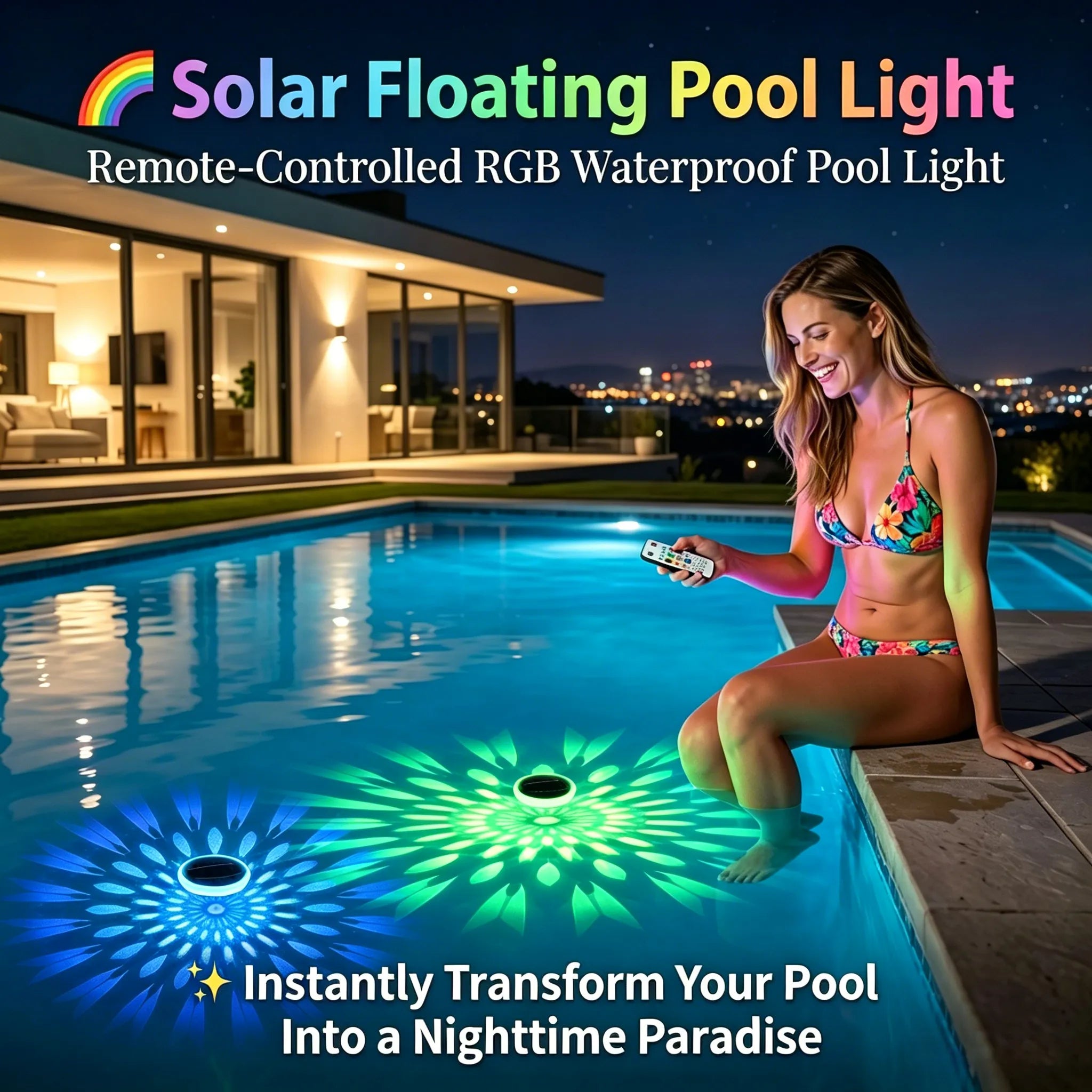 🌈 Solar Floating Pool Light – Remote-Controled RGB Waterproof Pool Light
