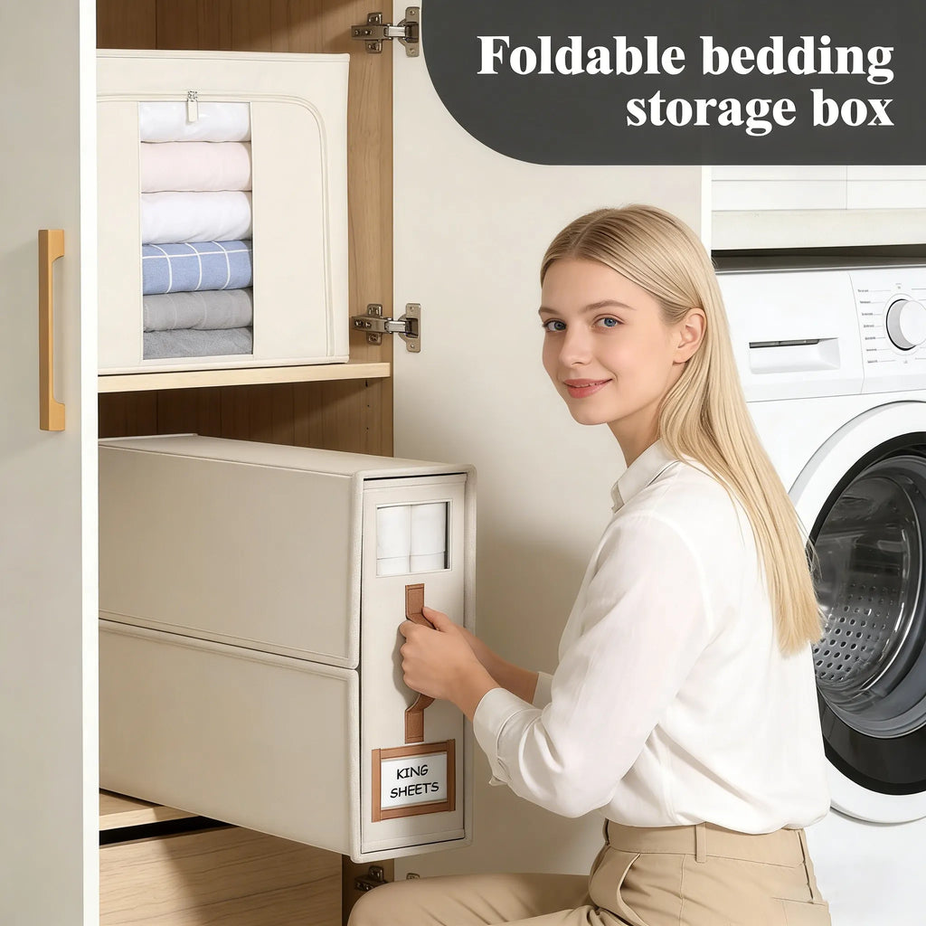 🛏️ Foldable bedding storage box - with a see-through window and transparent label bag
