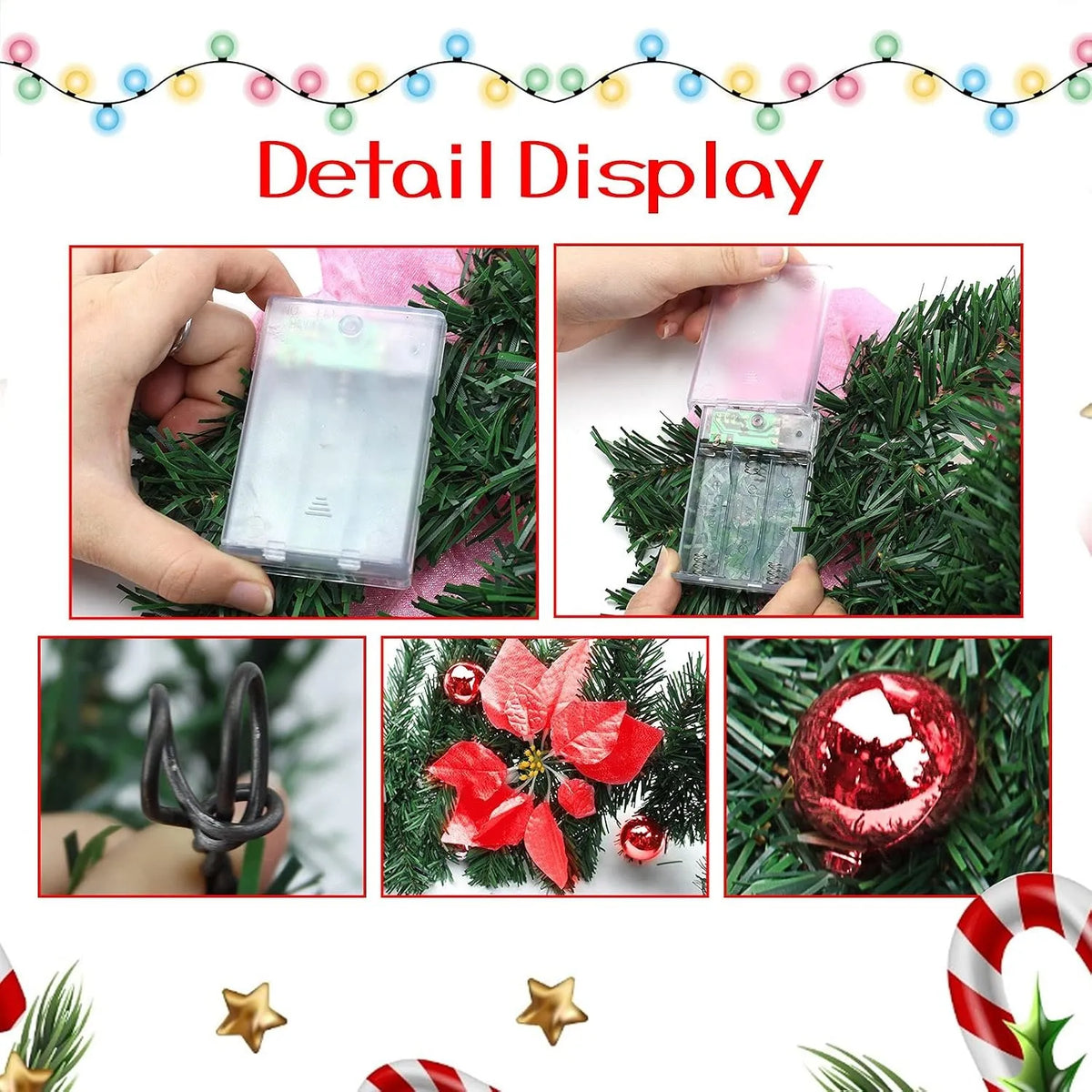 Pre-Lit Christmas Garland with Red Poinsettias & Warm Lights
