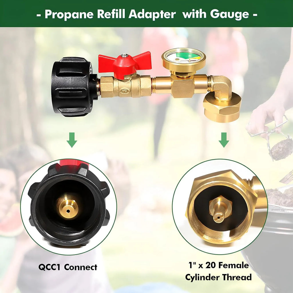 🔥 QCC1 Propane Refill Elbow Adapter with Tank Gauge