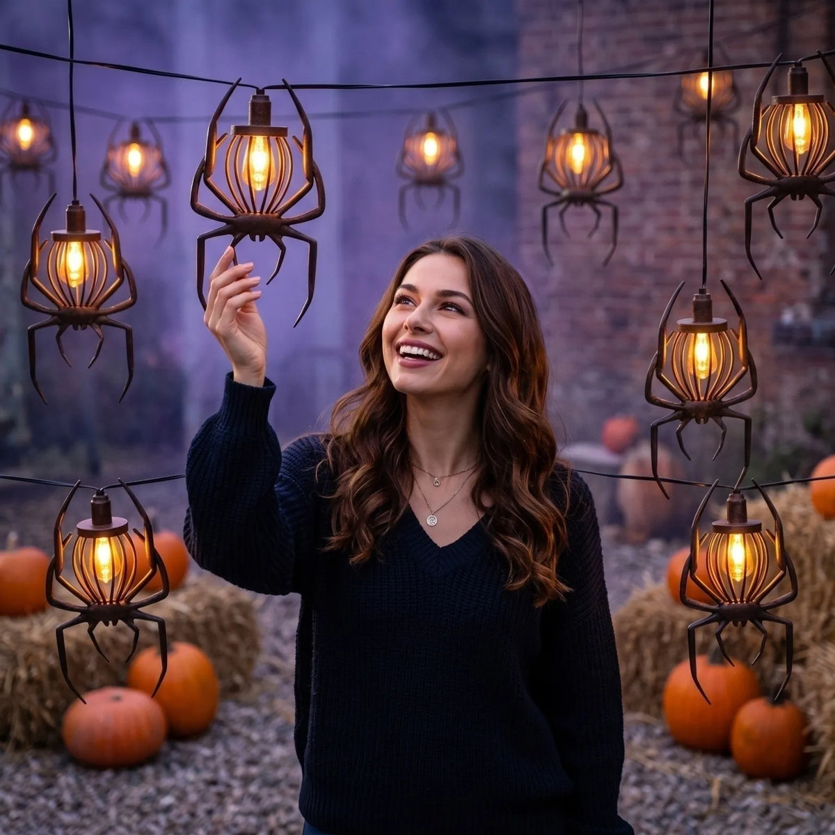 Haunting Glow Spider or Bat Halloween String Lights – Set of 5