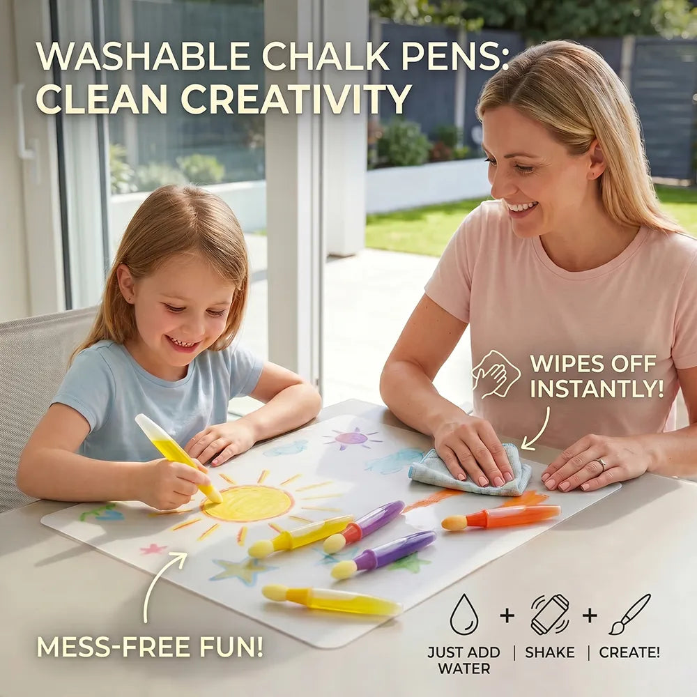 🎨 Washable Watercolor Chalk Pens Set (6 Pack)