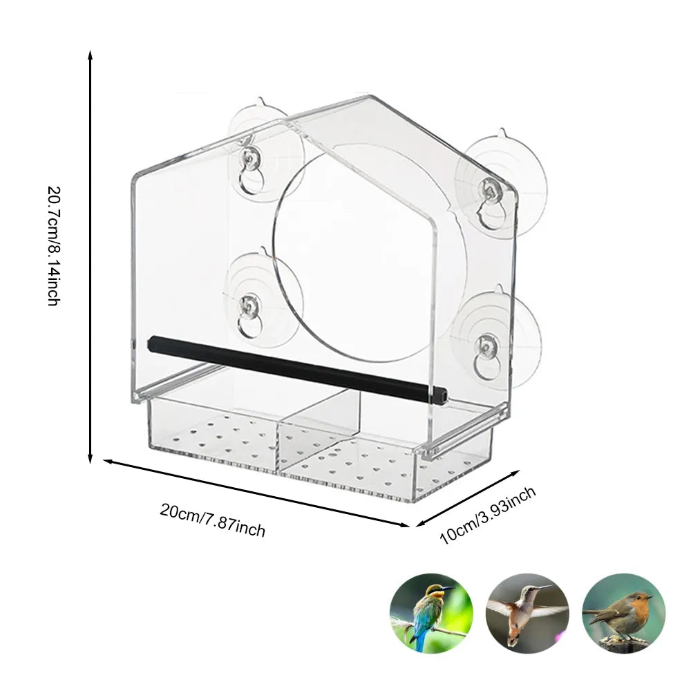 🐦 Acrylic Window Bird Feeder – Clear Bird House with Strong Suction Cups & Removable Seed Tray
