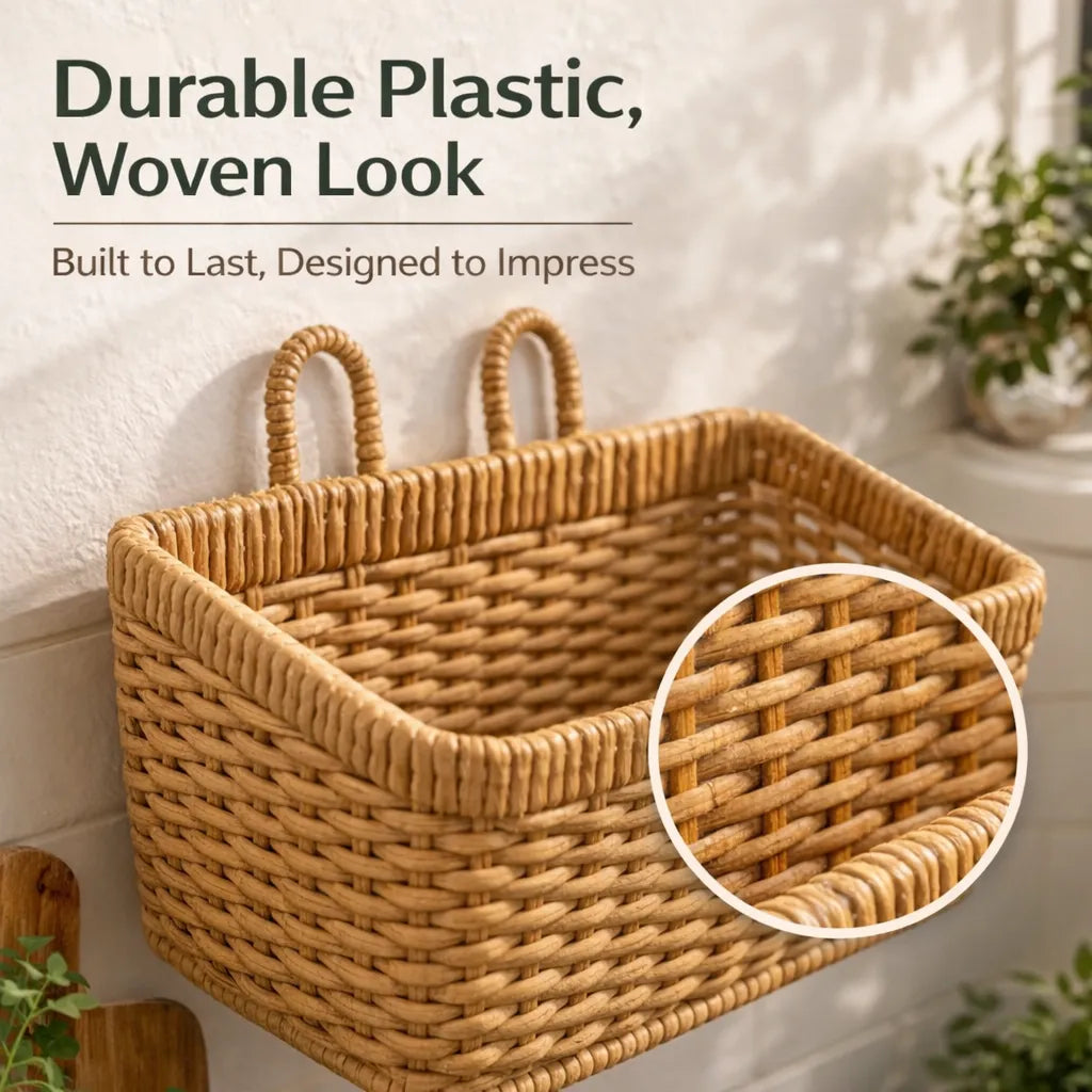 🧺 Handwoven-Style Wall Hanging Baskets – 2-Pack, Boho Storage for Any Room