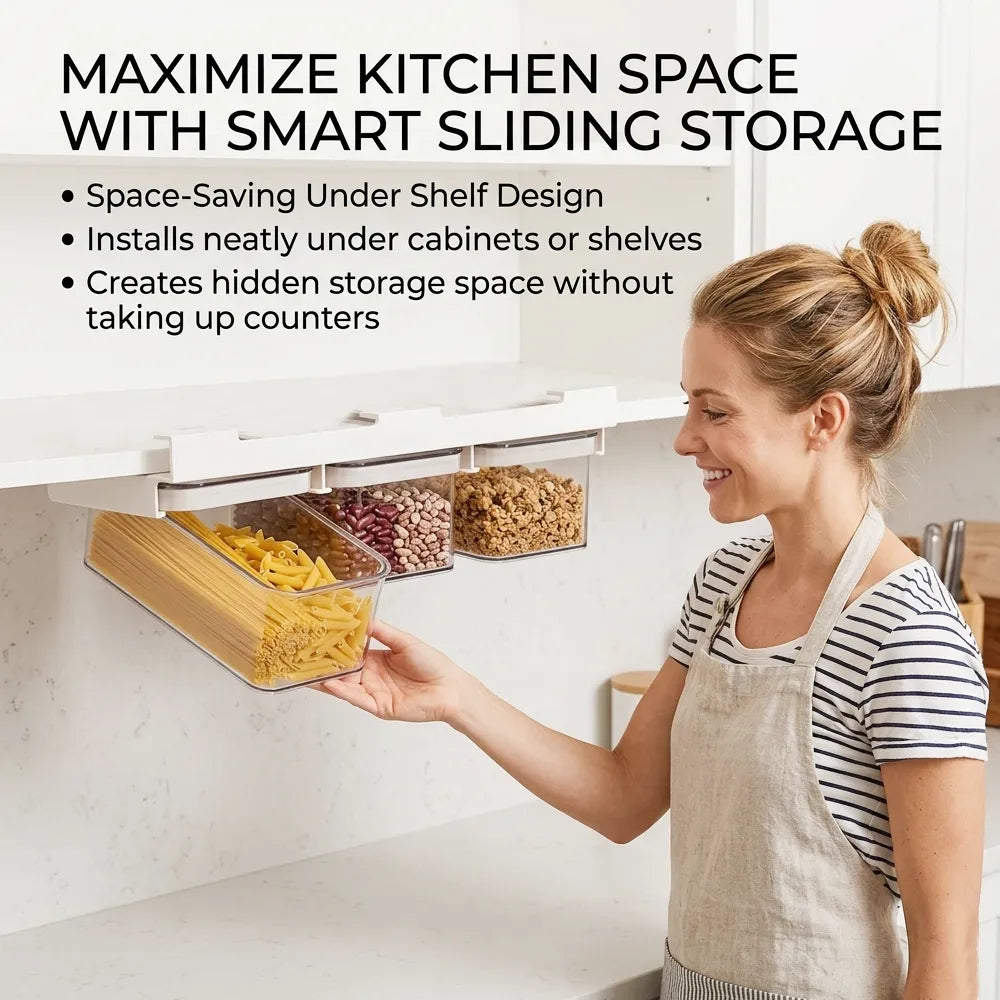 🧂 Under Cabinet Spice Rack with 3 Airtight Hanging Jars