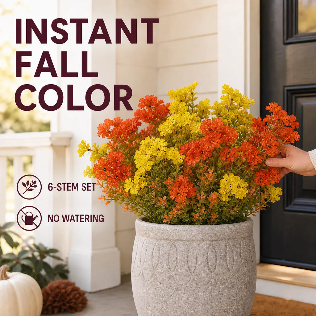 Artificial Fall Violet Flowers for Outdoor Planters – Flexible UV-Resistant Faux Stems