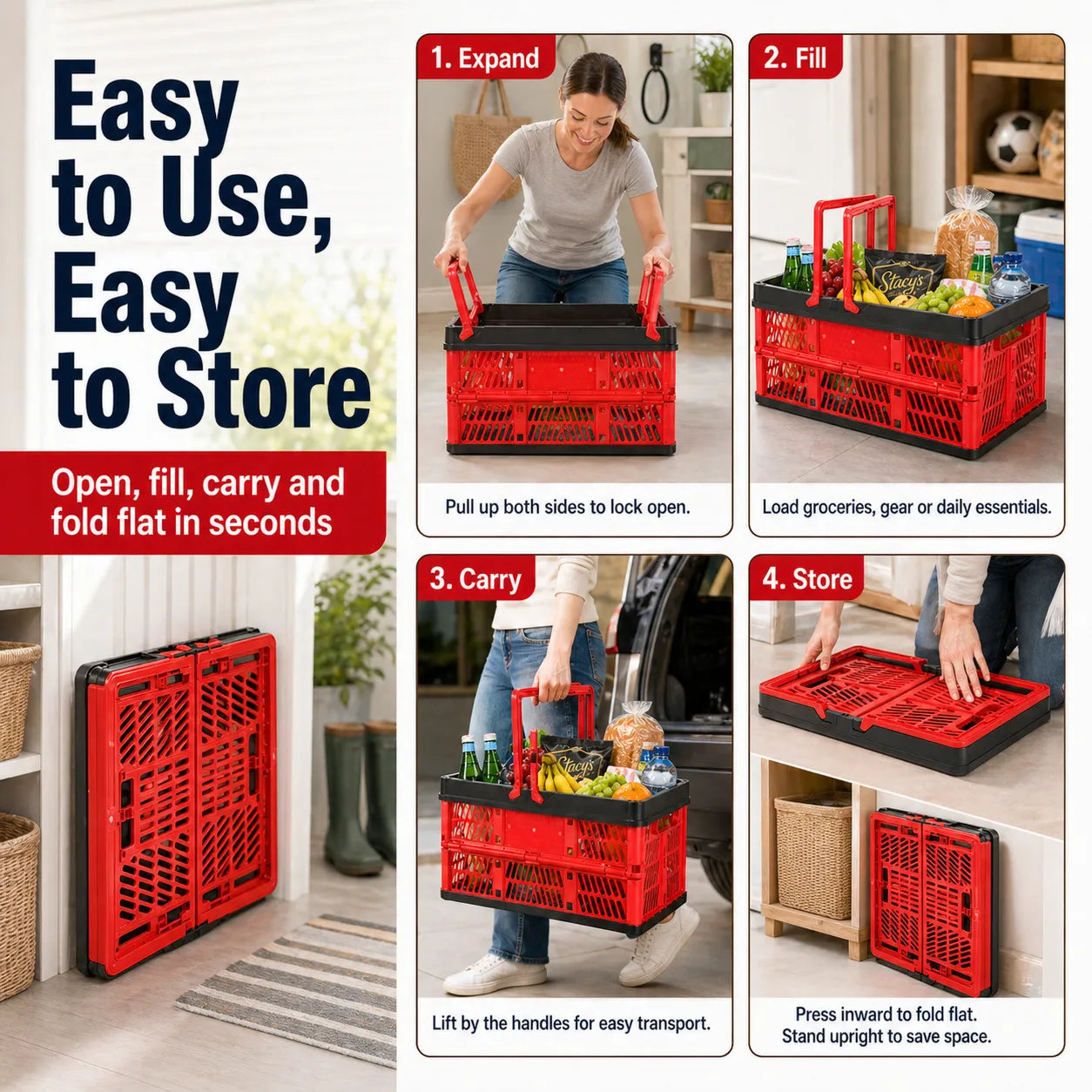 Collapsible Storage Basket – Foldable, Large Capacity, Heavy-Duty PP Plastic