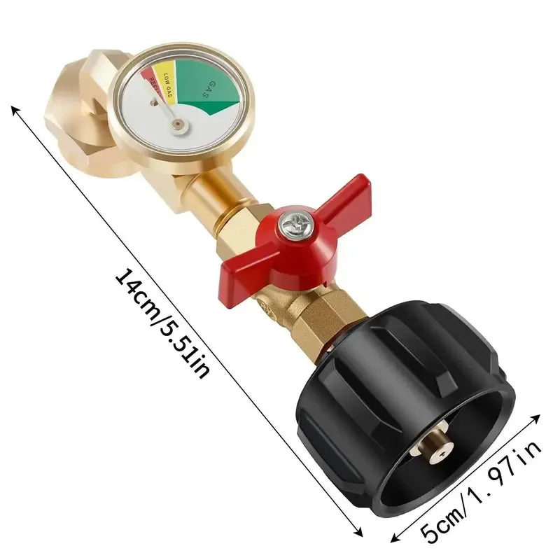 🔧 Propane Refill Adapter with Glow-in-the-Dark Gauge & Shut-Off Valve – QCC1 to 1lb Cylinder Converter for BBQ, Camping, Tailgating & Emergency Use