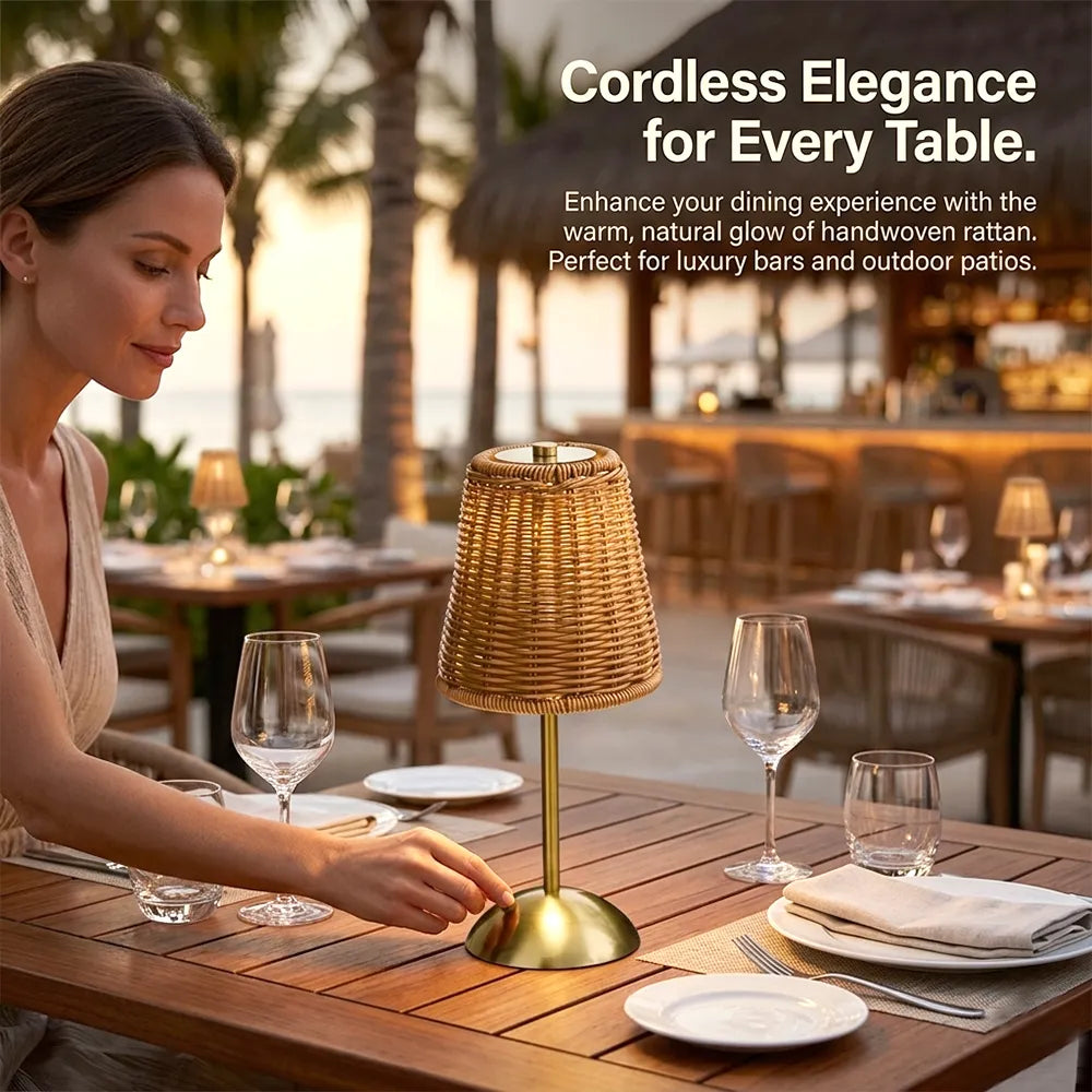 🌿Cordless Rattan Table Lamp – Rechargeable Boho LED Bedside Lamp